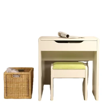 Dresser with folding mirror, drawers and stools natural