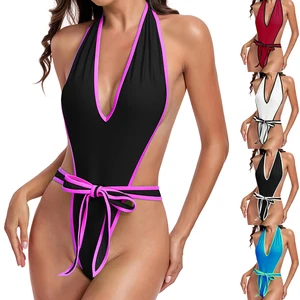 Deep V-Neck One-Piece Swimsuit for Women Plunging Design Exotic Pattern Spandex/Polyester Anti-UV Breathable