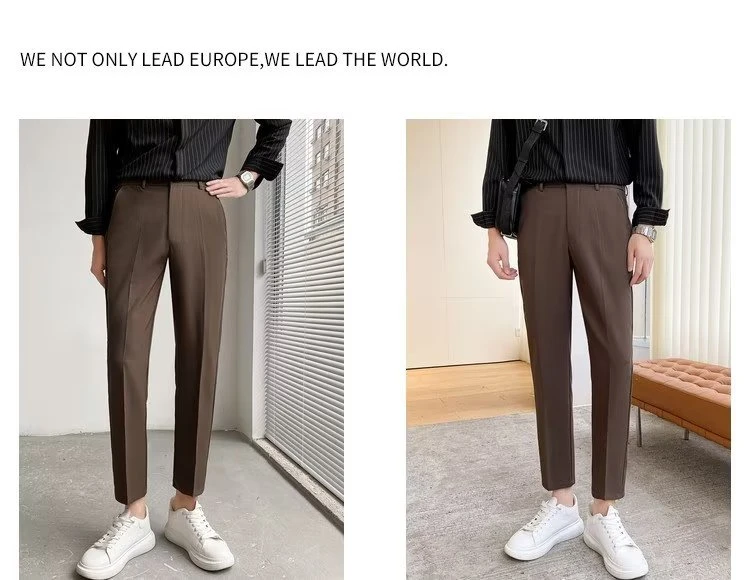 Cross-border menswear 28-40 size light business simple straight slim nine-point suit pants