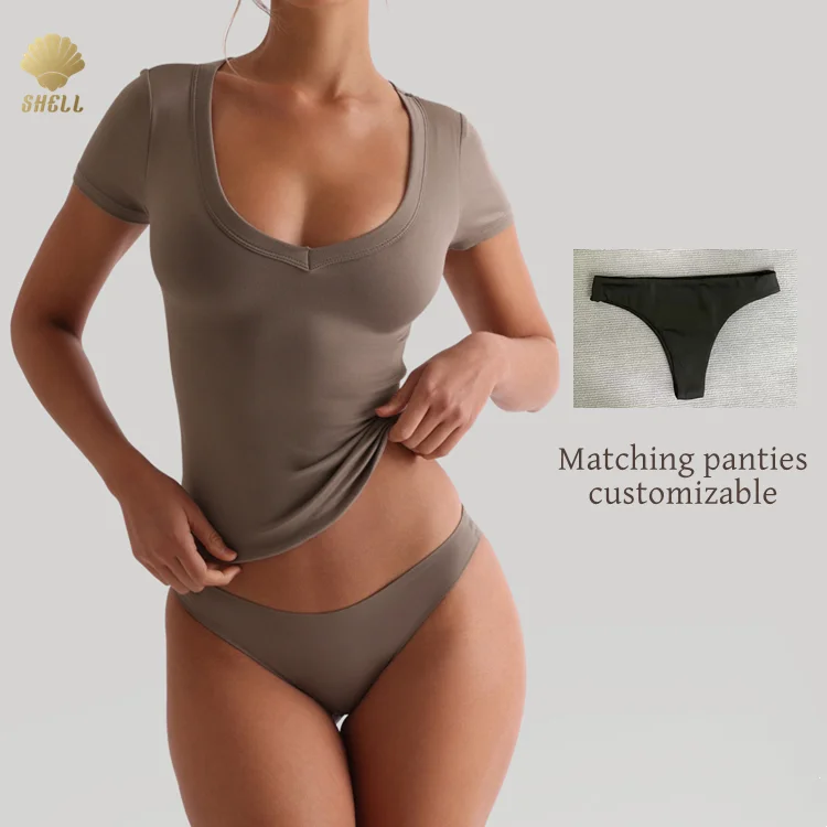 Cnshell Casual Regular Length Double Layer but Big Collar V Neck Sewing Short Sleeve Sexy Cute V Shape One Piece Shirt