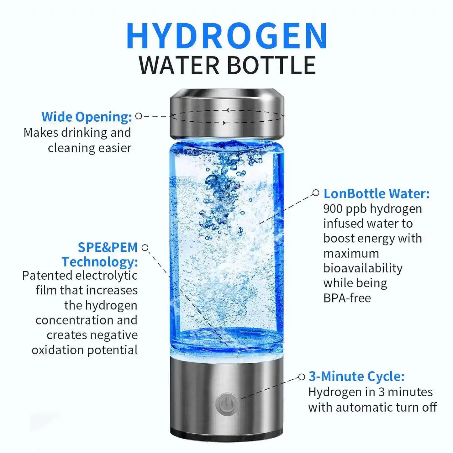 ポータブル＆充電式水素水生成器、3分で水質改善、水素水ボトル 