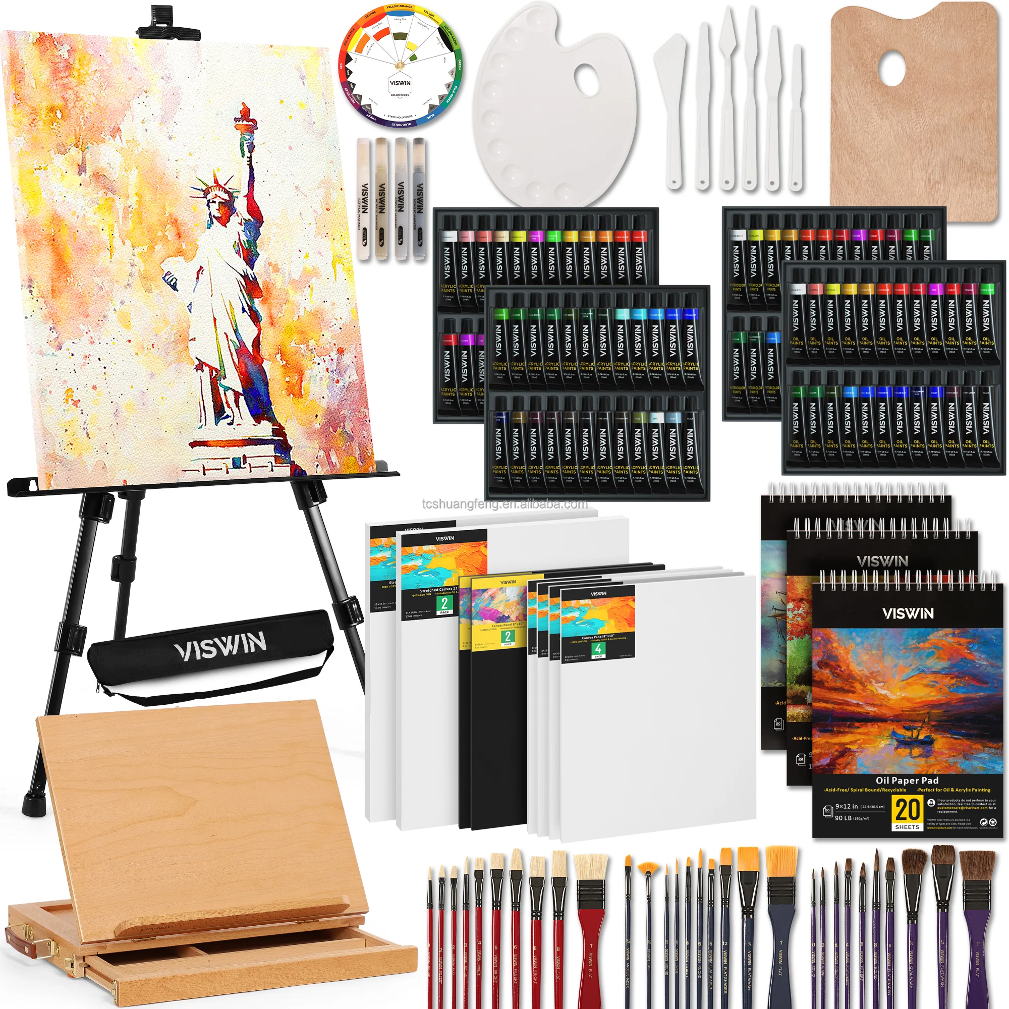 Viswin Art Supplies Set With Easel Box,Painting Brushes,Acrylic Tubes
