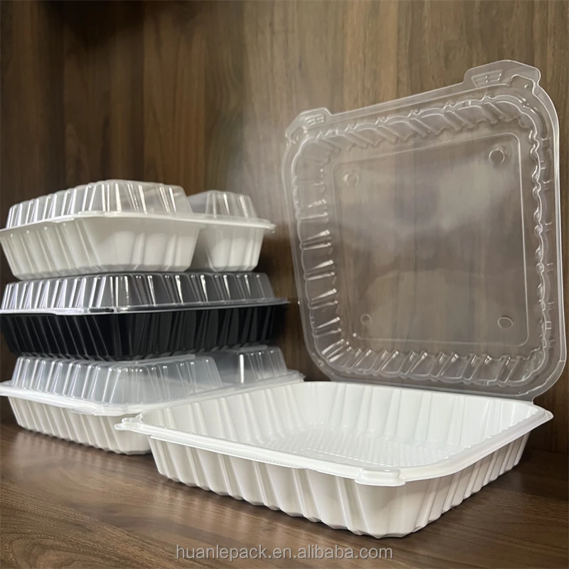 Big Size to Go Containers 10"x10" Clamshell Take Out Food Container With Hinged Lid Disposable Togo Plates Box