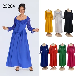 Wholesale New Temperament square Collar Bud Long Sleeve Waist Solid Color Women's Fashion Dress