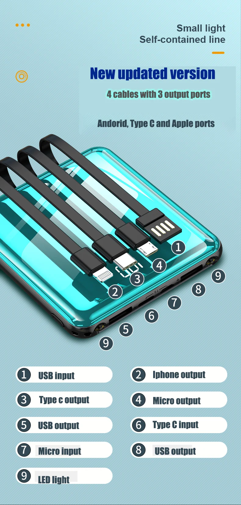 New Arrival Slim With Flash Light Power Bank Charger Power Bank 100000