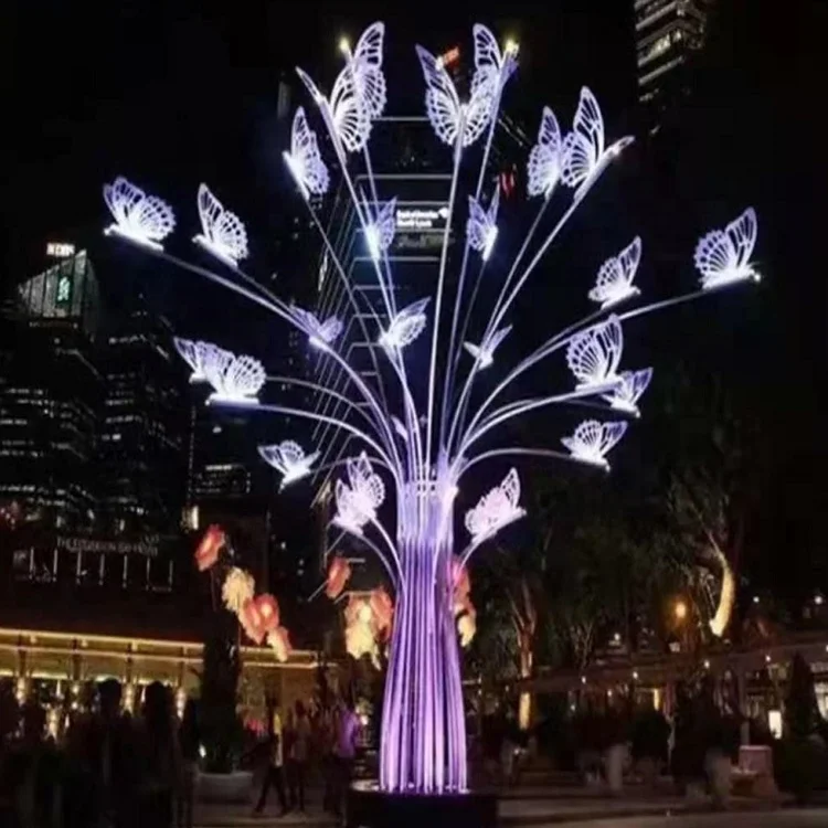 LED Lighting Purple Christmas Tree With butterfly Ornaments for Mall Square Theme Park