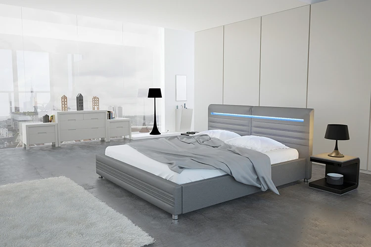 Modern king size led bed frame with mattess hotel engineering bedroom bedside furniture set for sale
