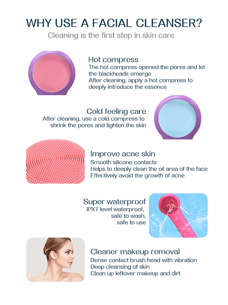 2021 New Arrival Super 3 in 1 Electric Facial Cleaning Brush Device Sonic Wireless Face Cleansing Brush for Home Use