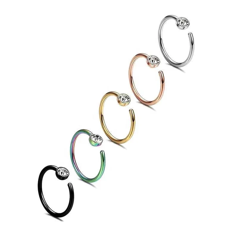 Trendy Simple Gold Color C Shape Clip on Fake Lip Piercing Jewelry Fashion Stainless Steel Crystal Nose Hoop Ring