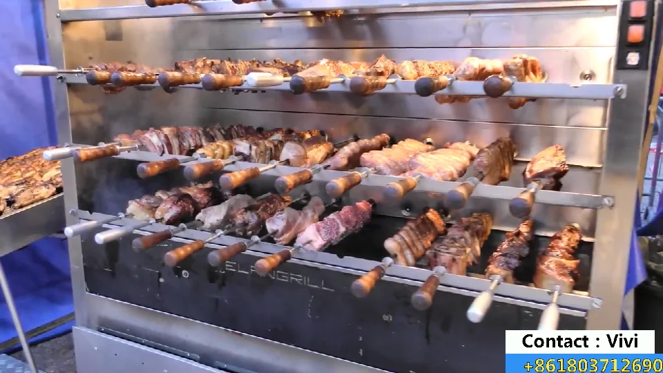Brazilian Automatic Rotating Charcoal Roast Grill Machine/LGP Gas Shawarma Meat Barbecue Stove/Electric Heating Doner Kebab BBQ