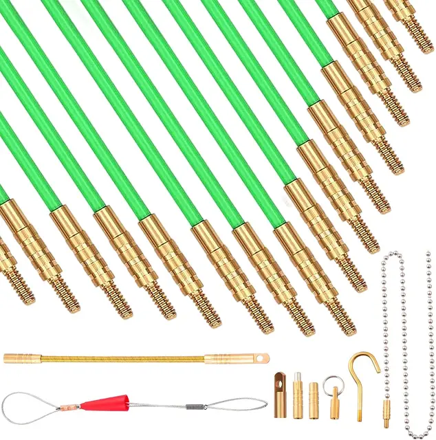 Fiberglass Cable Wire Running Rod Coaxial Electrical Connectable Fish Tape Pull Kit With Hook And Hole Kit In Transparent Tube