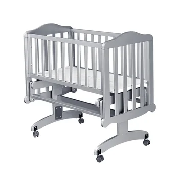 Silver gray rocking swing wooden berco de bebe european style modern coat bed crib baby cradle for baby