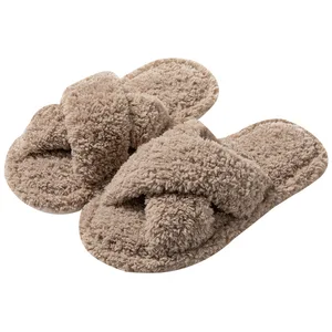 Women's Open Toe Fluffy for Slippers with Fruits Print Anti-Slip Winter and Autumn Home Styles for Spring and Autumn