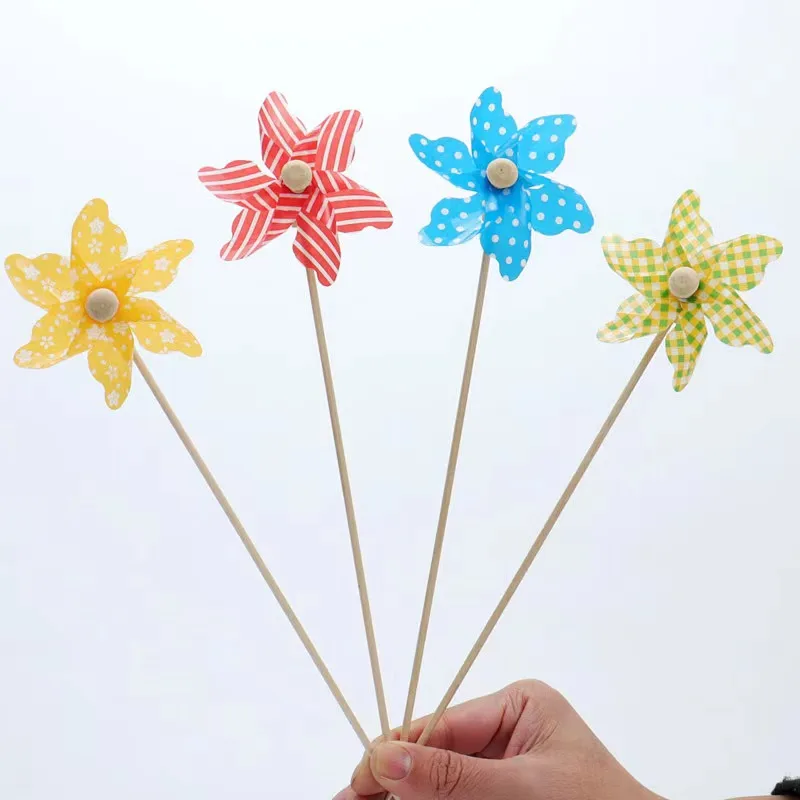 Inserted in the Birthday Cake Bamboo Stick Windmill Mini Wooden Pole Colourful Small Windmill Children's Plastic Windmill Toys