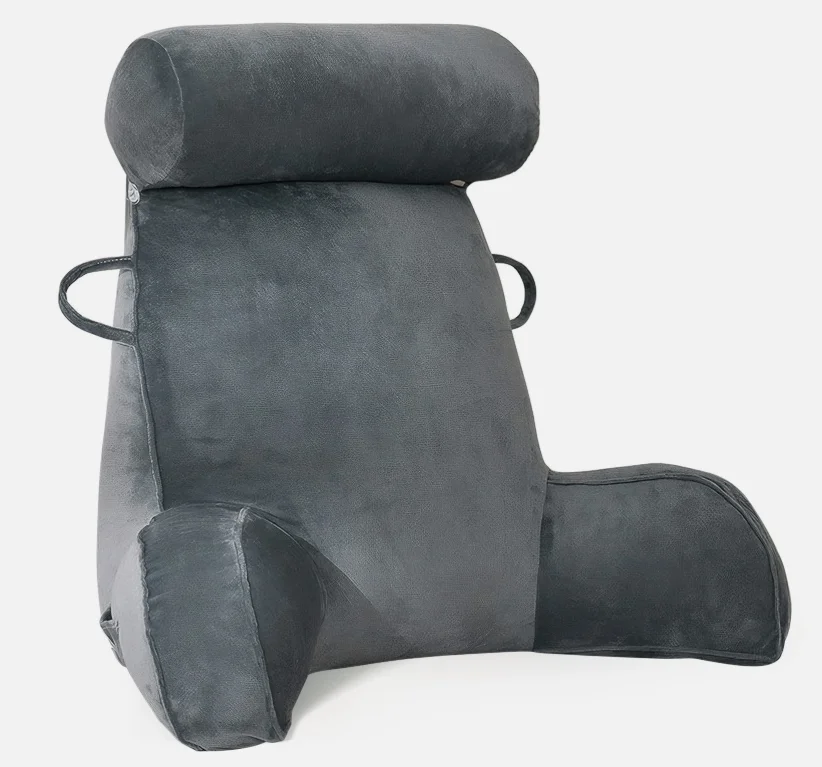 Custom Logo Soft Removable Velvet Fleece Cover Large Size Polyester Filling Medium Firm Reading Bed Rest Pillow with Arms
