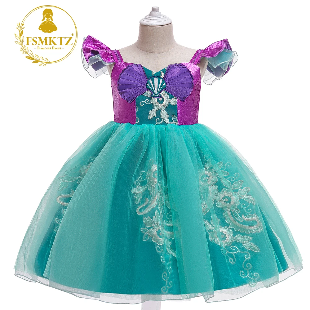 MQATZ Hot Sale Mermaid Ariel Princess Dress Soft Tulle Party Dress Children  Halloween Frocks Design