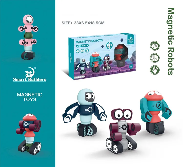 
Магнитные роботы, набор магнитных блоков для детей с коробкой для хранения, складные роботы, игрушечный стержень, развивающий игровой набор для мальчиков и девочек 
