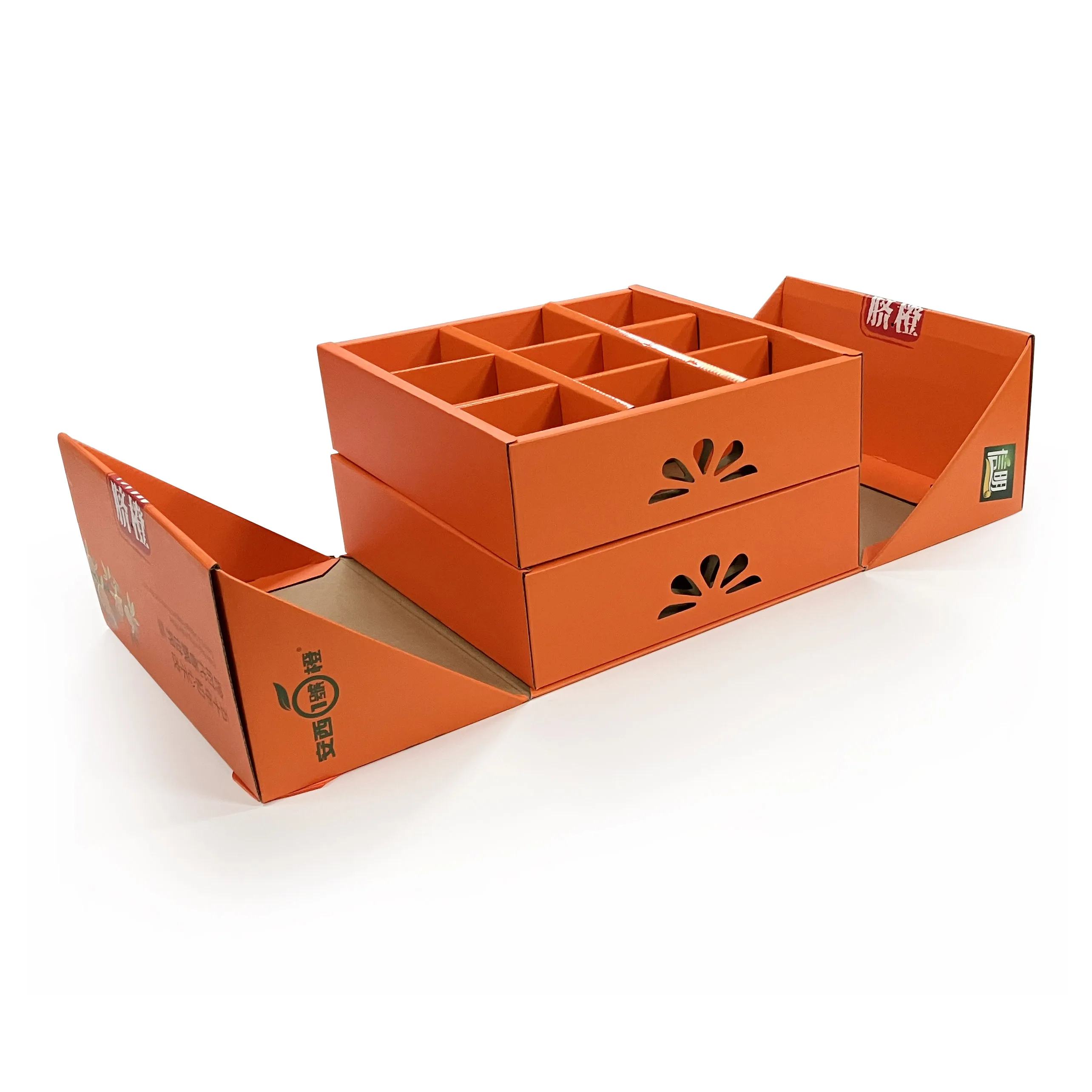 Custom Logo Printed Kraft Cardboard Corrugated Box Luxury Dry Fruit Orange Apple Packaging Shipping Gift Box With Handle