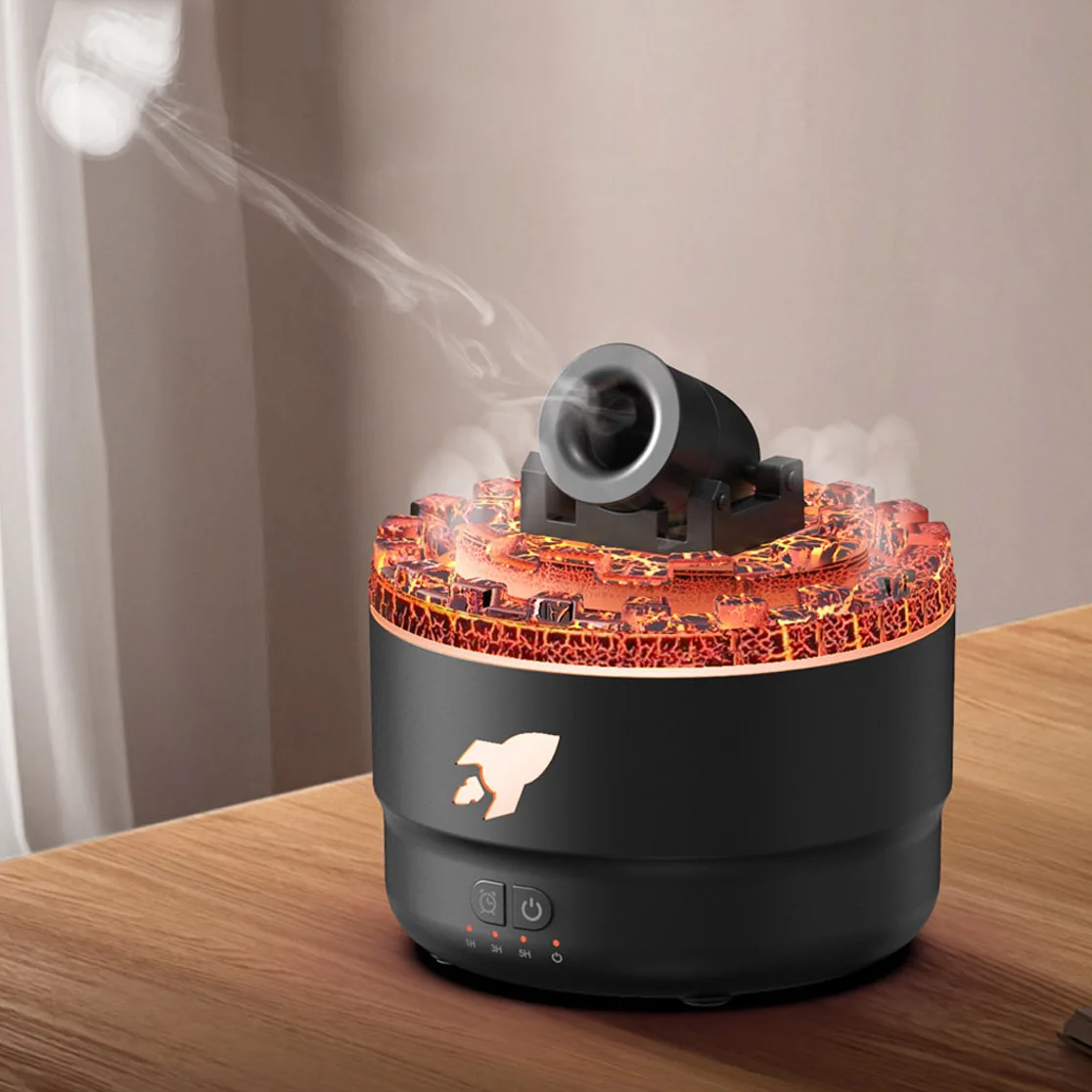 Innovative Products 2025 Cannon 3D Flame lava Jellyfish Aroma Essential Oil Diffuser 7 Colorful Led Flame Humidifier Diffuser