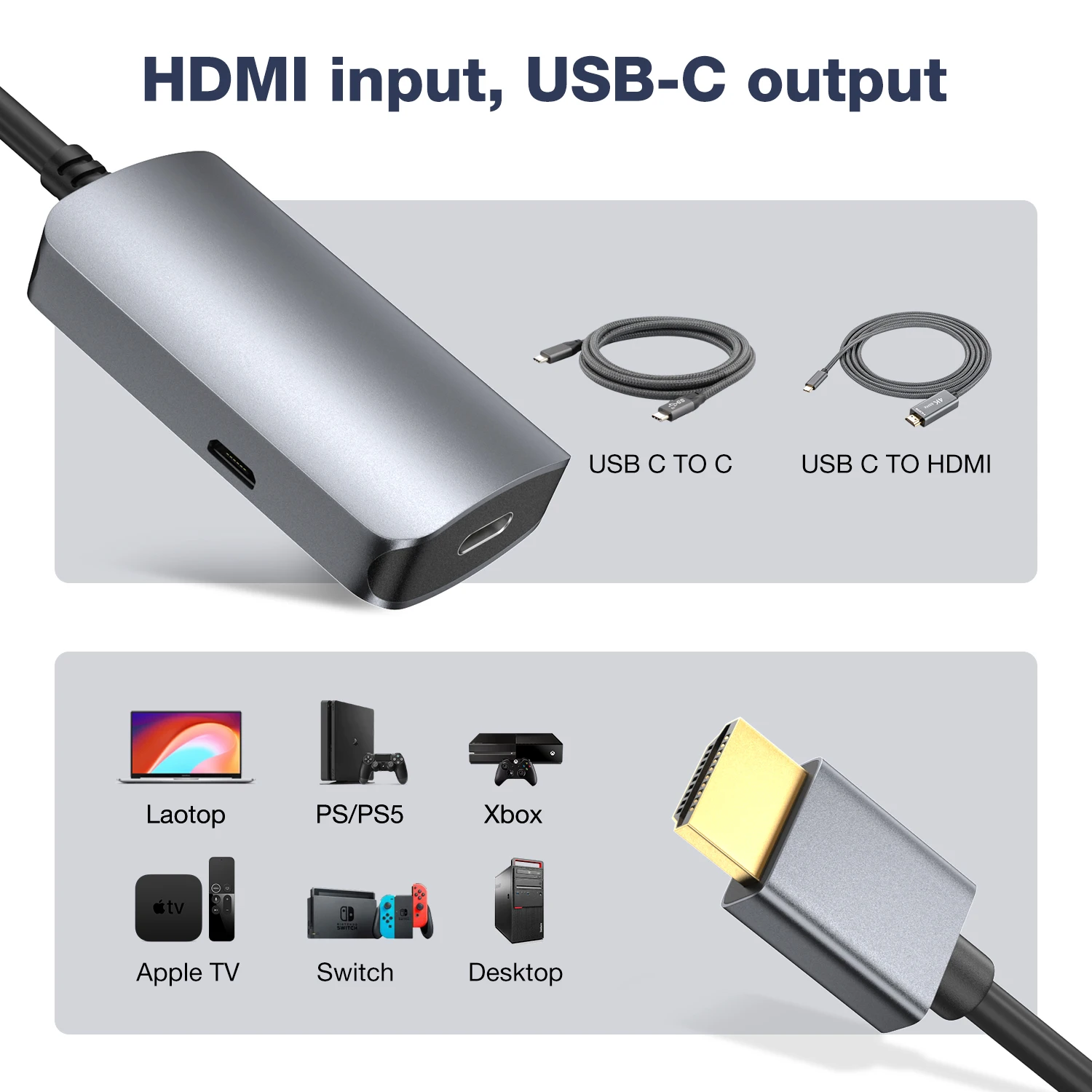 ULT-Unite Adapter 4K 60Hz Type C Converter High Definition Resolution Audio Video Cable HDMI to USB C Male to Female Adapter