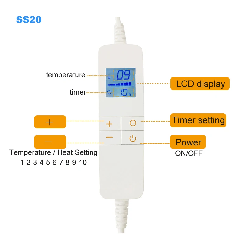Lcd Display 110h Timers Electric Thermal Blanket 10 Temperature