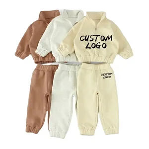 Custom Children Clothes Fleece Zipper Neck Long Sleeve Two Pieces Set Boys Clothing Set for Kids
