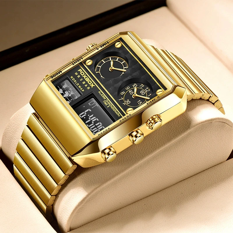 LIGE FB0011 Golden Square Digital Watch for Men, Waterproof  display picture 1
