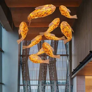 ECOJAS Large Customized Fish Chandelier for Light Indoor Decoration of Hotel and Villa Lobby Project Hotel Chandelier