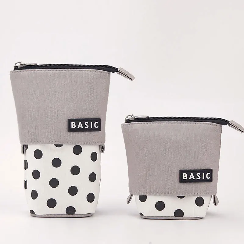 Hot Sale School Creative Drop-down Stackable Round Canvas Telescopic Pencil Bag