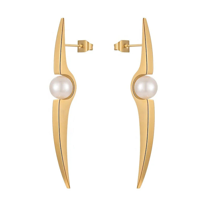 Original Design 18K Gold Plated Stainless Steel Jewelry Geometric Personality Pearl Ear Stud For Women Party  Earrings E221422