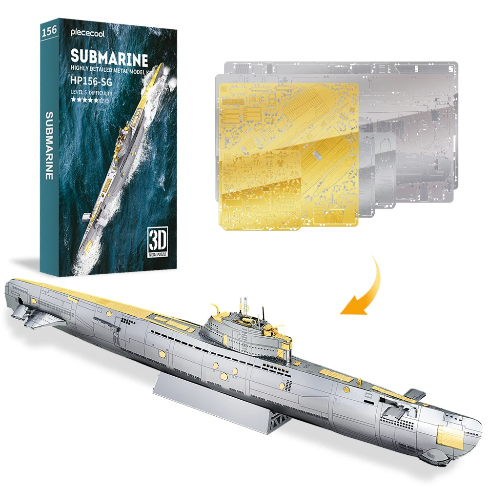 Piececool Military Warship Diy Submarine Model Building Kits 3d Metal ...