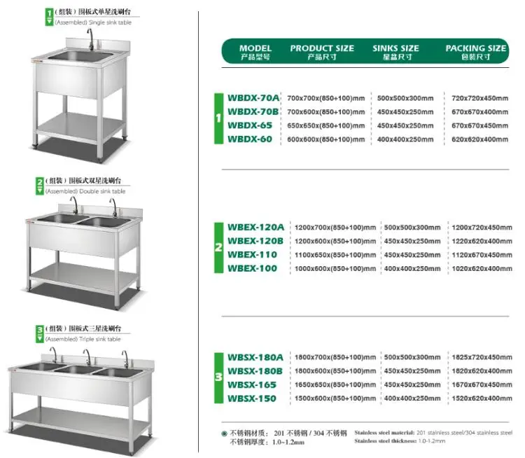 Single Bowl Commercial Outdoor Sink Table Factory/freestanding