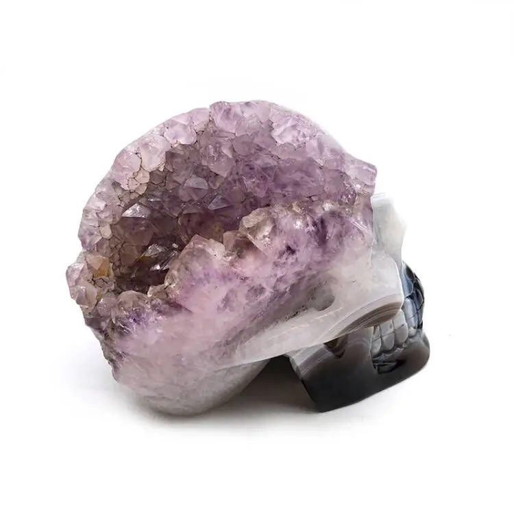Crâne En Cristal D'améthyste – Sculpté Main, Agate Géode, Taille Réelle 6,1 Pouces
