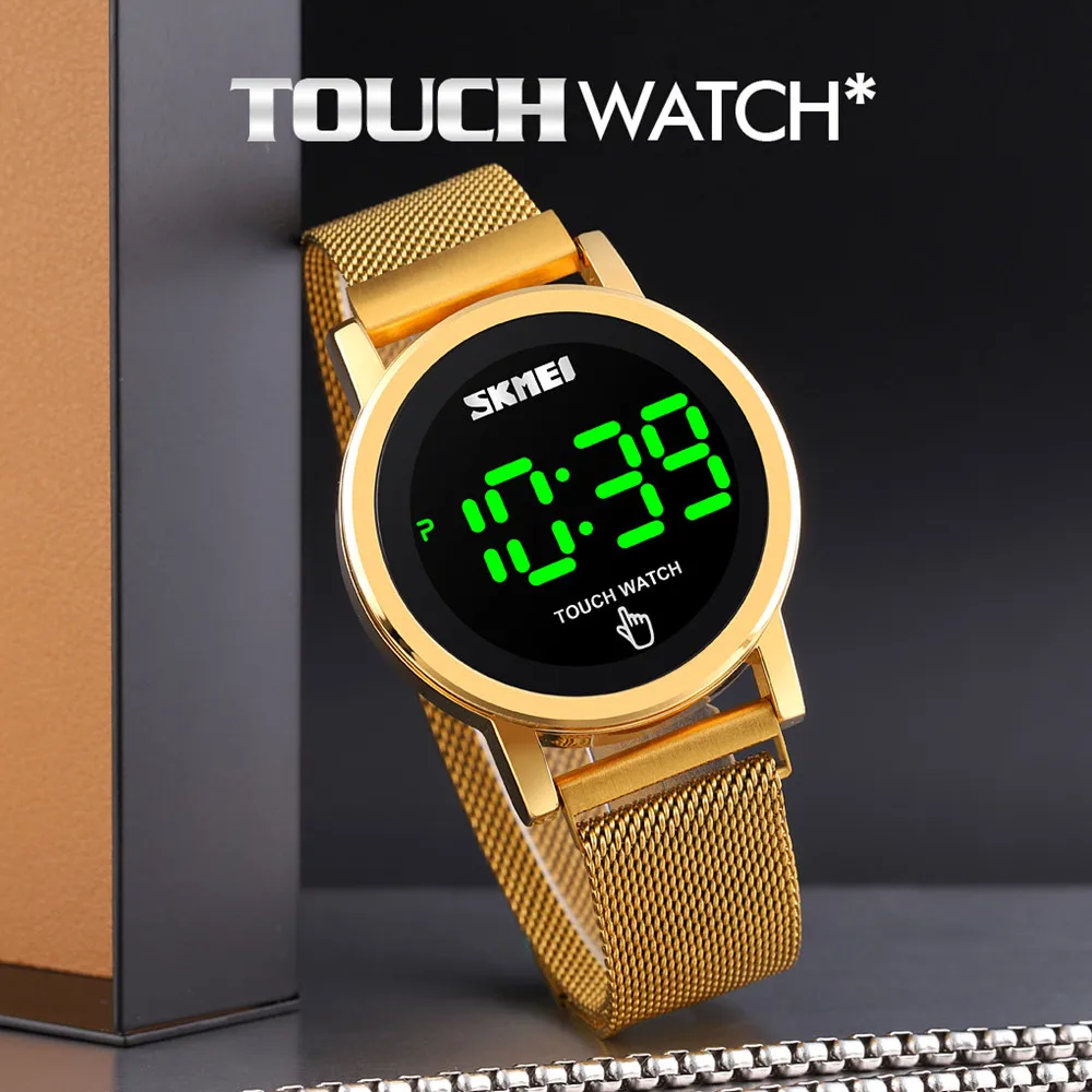SKMEI 1668 Stainless Steel Mesh Band Touch Screen Magnetic Bracelet Watch Men Women LED Light