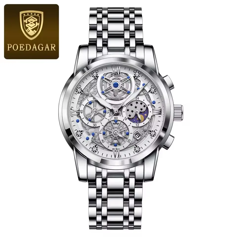 POEDAGAR 984 Men Waterproof Luminous Auto Date Chronograph Luxury Fashion Watch Quartz S aperçu 14