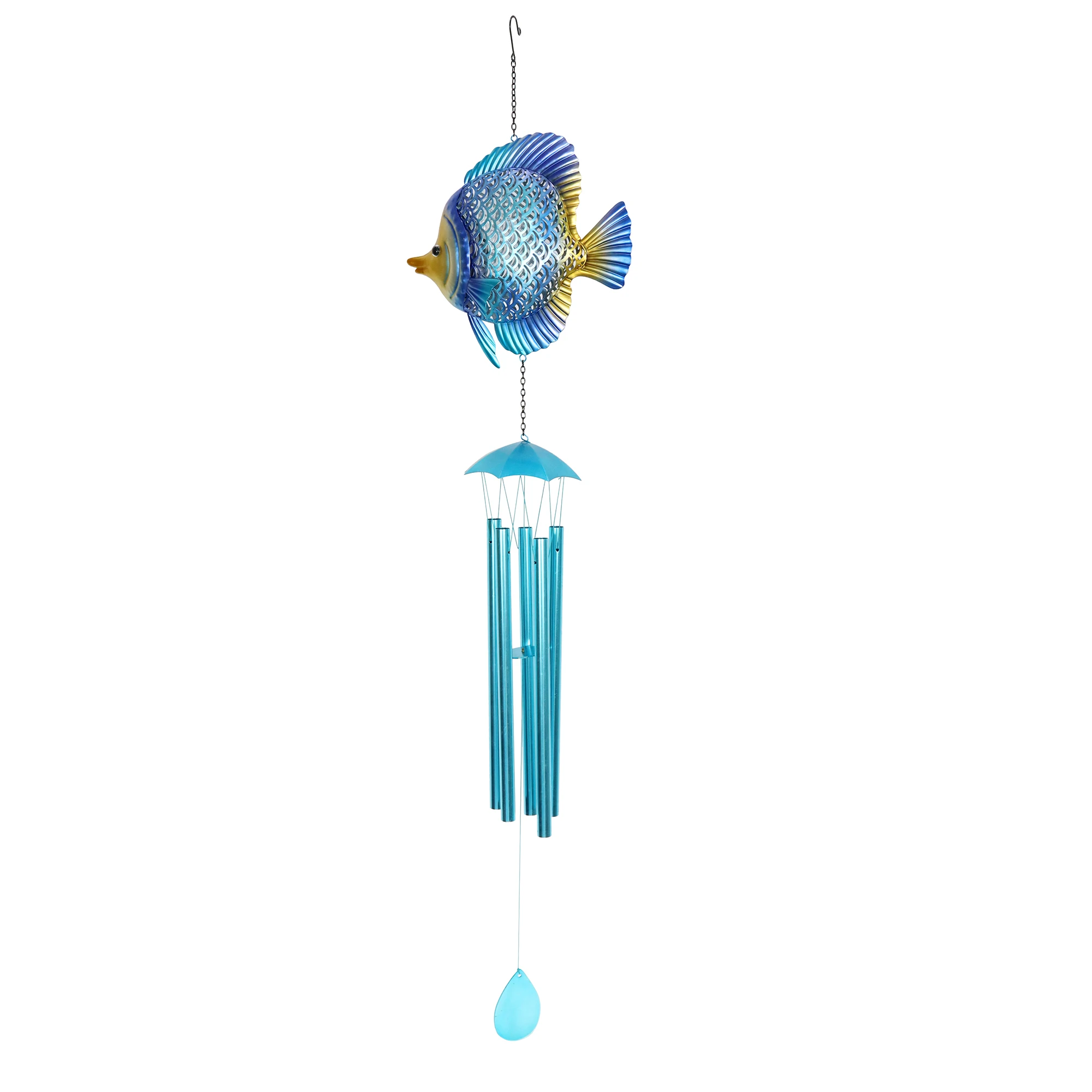 Metal Hand Made Coastal Hanging  Fish Shape Wind Chime