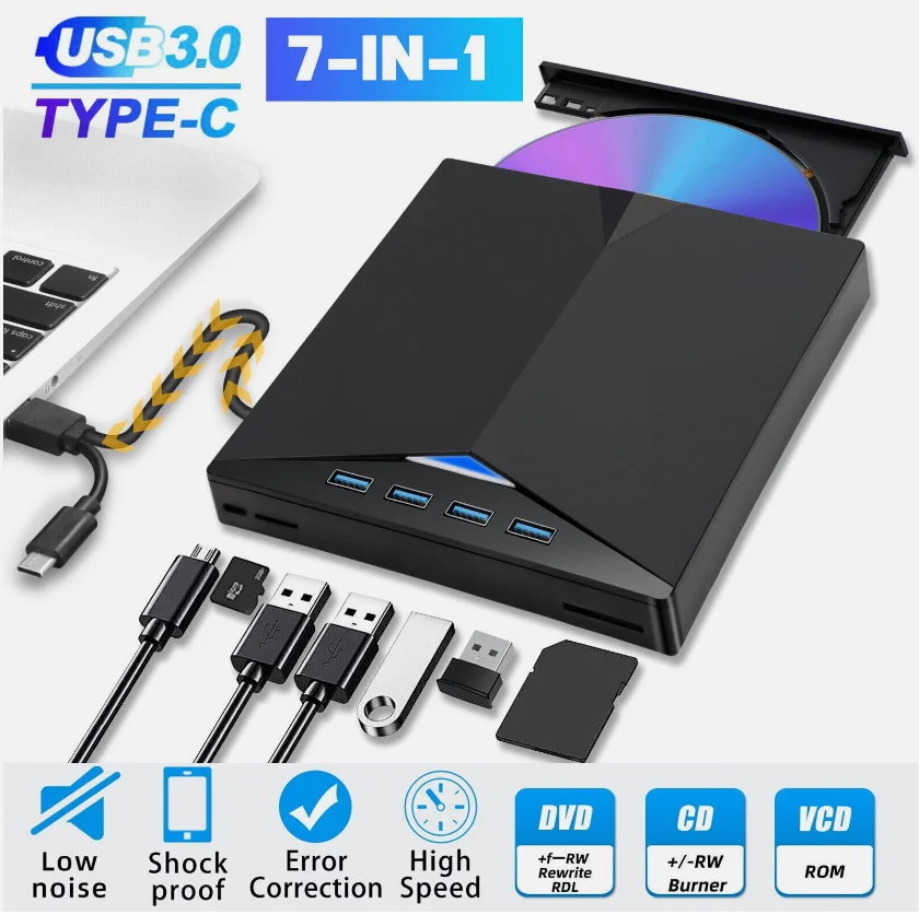 Factory Price USB 3.0 external cd and dvd drive for laptop DVD Writer Drive Burner Reader Player for Windows 7/8/10/11