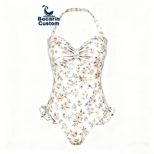 OEM New Halter Neck Sweet Printed Swimsuit with Ruffled Edges Bikini Swimwear Girls Fashion Swimming Suit Custom Bathing Suit