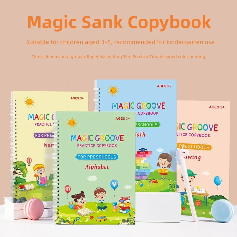 4 Pieces/Set Reusable Sank Magic Practice Copy Book with Pen