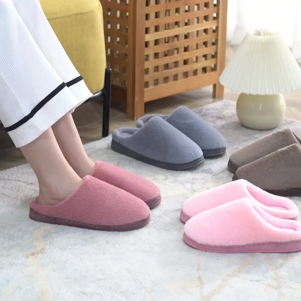 Custom Fashion Fur Hotel Slippers Fluffy Slip On House Solid Color ...