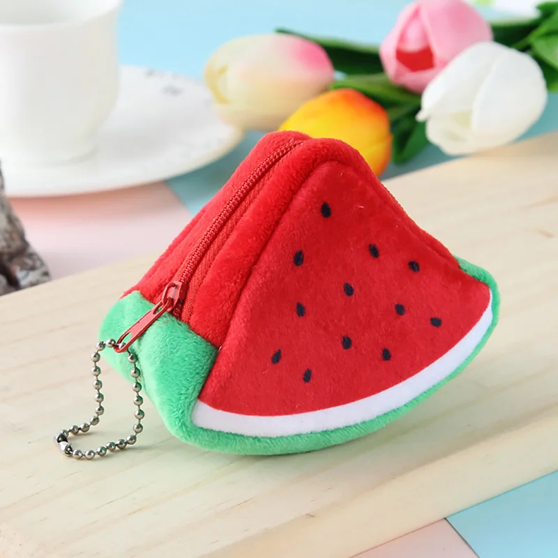 3D Fruit Print Plush Coin Purses Women Mini Card Bag Key Case Earphone Storage Girls Kids Cartoon Cute Coin Wallet Money Bag