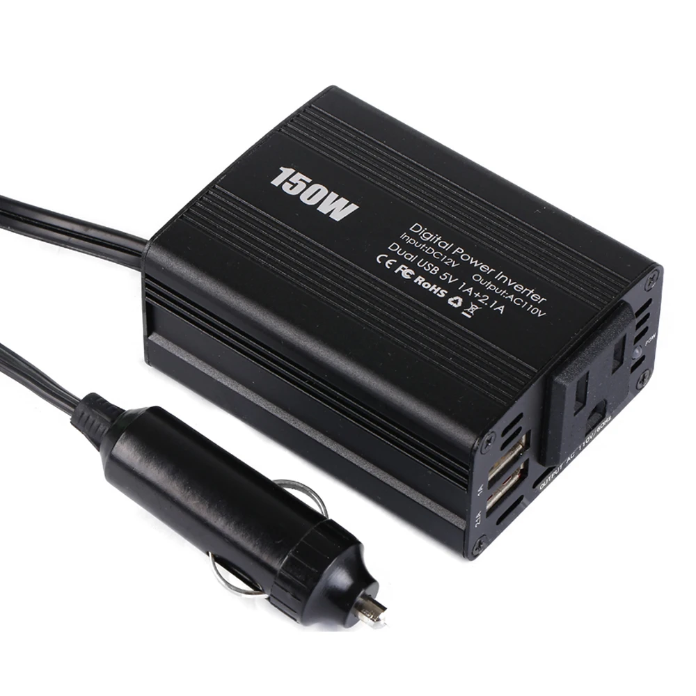 150W Car Power Inverter with 3.1A Dual USB Charge DC 12V to 110V AC