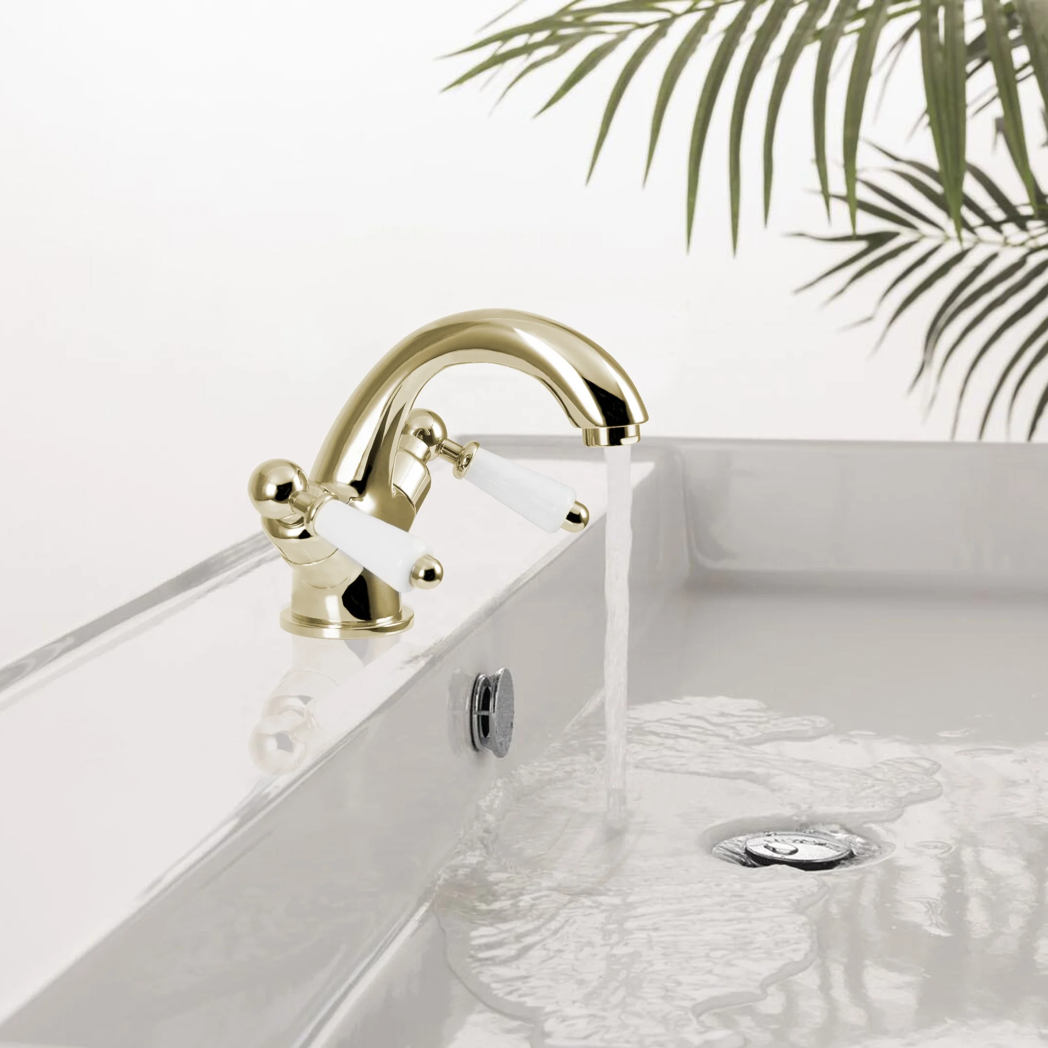 Luxury Brass ceramic lever Basin Tap - Gold details