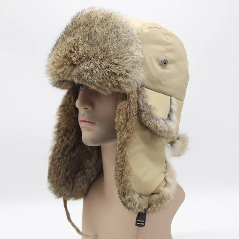 Wholesale Rabbit Fur Leather Bomber Hat - Aviator Ushanka