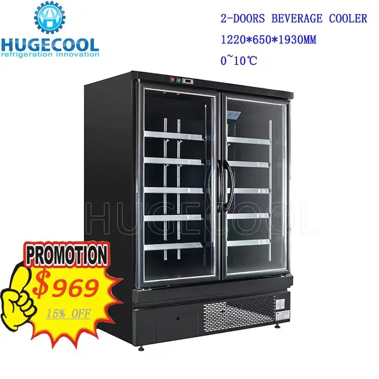 Two Glass Doors Display Fridge Commercial Refrigerator Drinks Cooler
