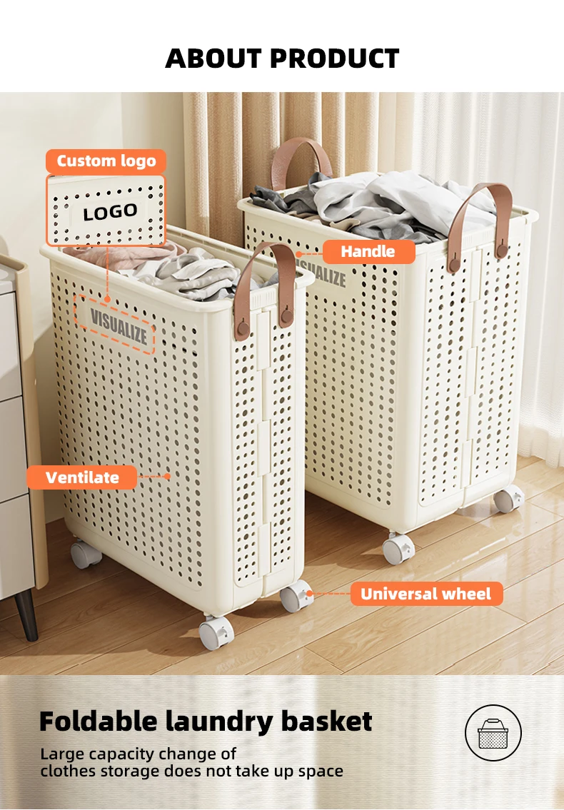 Wannuo Collapsible Laundry Baskets 60L Large Capacity Laundry Hamper Bathroom Breathable Laundry Basket With Universal Wheels manufacture