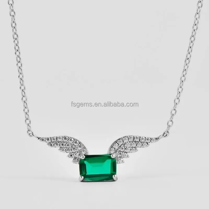 2021 Luxury Jewelry S925 Silver Emerald Pendant Lab Grown Emerald Stone  for WOMEN'S Pave Setting Gift Party