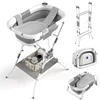 Baignoire bébé grise avec support + Thermomètre + Filet de bain