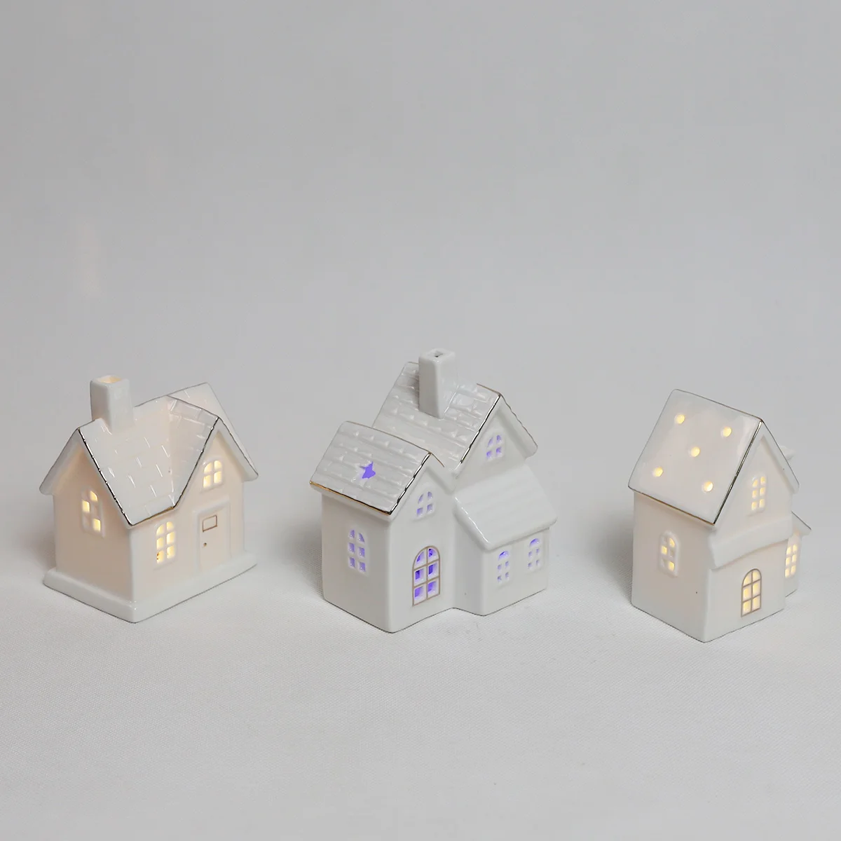 Home decor pure delicate desktop premium ornaments ceramic unpainted christmas houses led night light easter decoration