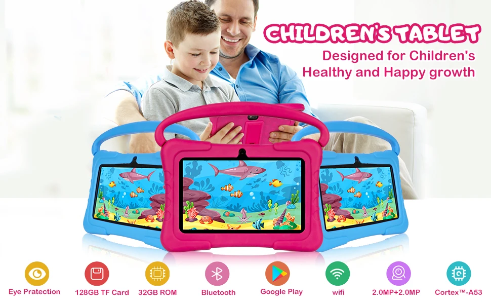 Best Price Mini 7 Inch Android 14 Quad Core Tablet PC Kids Educational Gaming with Parental Control WiFi Camera